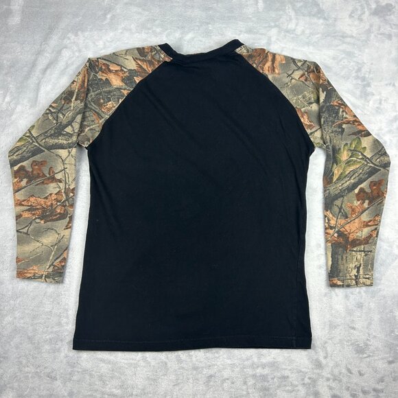 Trail Crest T Shirt Mens Large Black Camo Long Sleeve Outdoor Tee Woodland - Picture 2 of 14